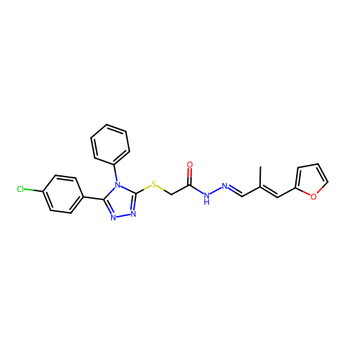 2-{[5-(4-chlorophenyl)-4-phenyl-4H-1,2,4-triazol-3-yl]sulfanyl}-N'-[(1E,2E)-3-(furan-2-yl)-2-methylprop-2-en-1-ylidene]acetohydrazide structure