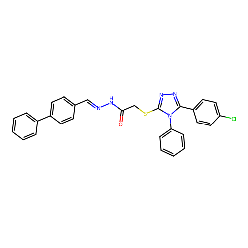 (E)-N'-([1,1'-biphenyl]-4-ylmethylene)-2-((5-(4-chlorophenyl)-4-phenyl-4H-1,2,4-triazol-3-yl)thio)acetohydrazide structure