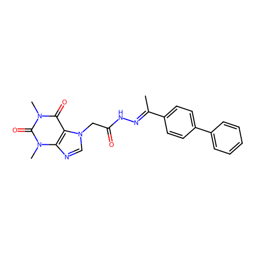 N'-[(1E)-1-(biphenyl-4-yl)ethylidene]-2-(1,3-dimethyl-2,6-dioxo-1,2,3,6-tetrahydro-7H-purin-7-yl)acetohydrazide structure