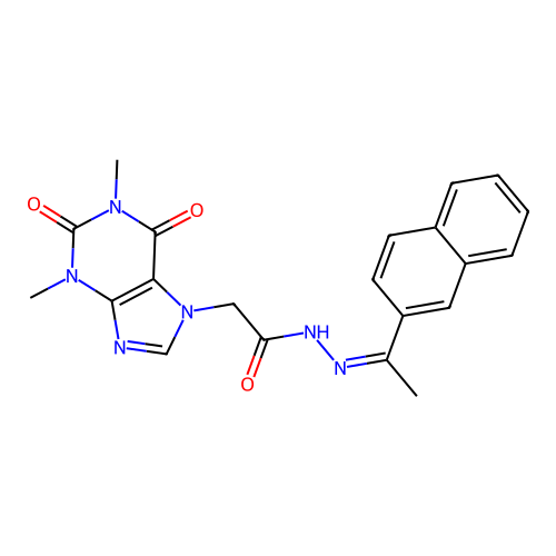 (Z)-2-(1,3-dimethyl-2,6-dioxo-2,3-dihydro-1H-purin-7(6H)-yl)-N'-(1-(naphthalen-2-yl)ethylidene)acetohydrazide structure