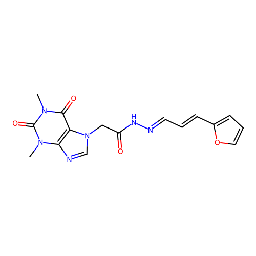 2-(1,3-dimethyl-2,6-dioxo-1,2,3,6-tetrahydro-7H-purin-7-yl)-N'-[(1E,2E)-3-(furan-2-yl)prop-2-en-1-ylidene]acetohydrazide structure