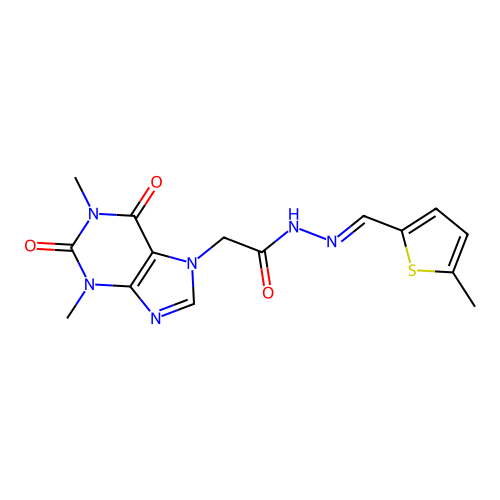 2-(1,3-dimethyl-2,6-dioxo-1,2,3,6-tetrahydro-7H-purin-7-yl)-N'-[(E)-(5-methylthiophen-2-yl)methylidene]acetohydrazide structure