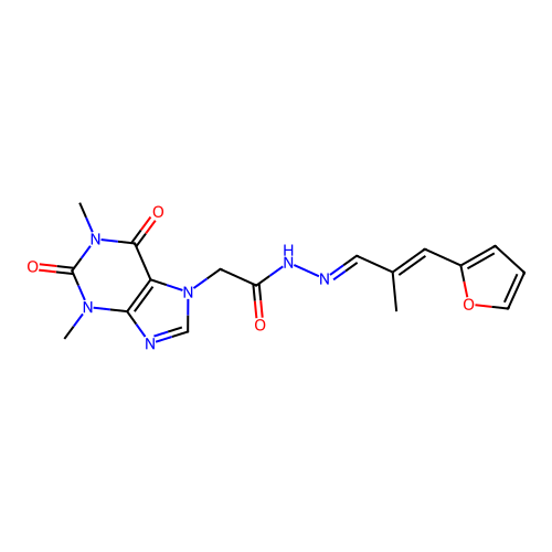2-(1,3-dimethyl-2,6-dioxo-1,2,3,6-tetrahydro-7H-purin-7-yl)-N'-[(1E,2E)-3-(furan-2-yl)-2-methylprop-2-en-1-ylidene]acetohydrazide structure
