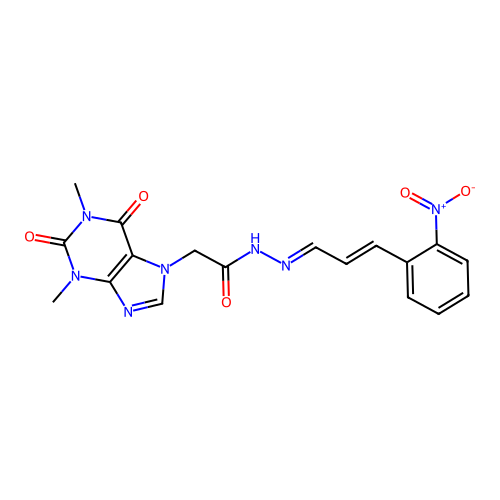2-(1,3-dimethyl-2,6-dioxo-1,2,3,6-tetrahydro-7H-purin-7-yl)-N'-[(1E,2E)-3-(2-nitrophenyl)prop-2-en-1-ylidene]acetohydrazide structure