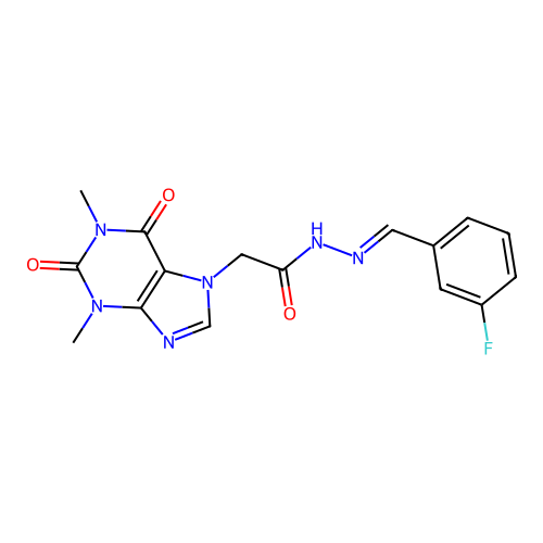 2-(1,3-dimethyl-2,6-dioxo-1,2,3,6-tetrahydro-7H-purin-7-yl)-N'-[(E)-(3-fluorophenyl)methylidene]acetohydrazide structure