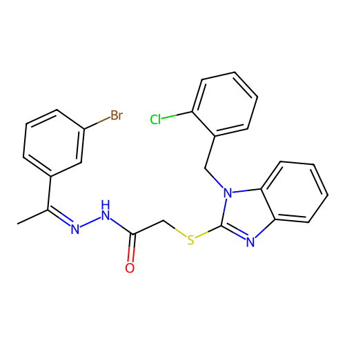 (Z)-N'-(1-(3-bromophenyl)ethylidene)-2-((1-(2-chlorobenzyl)-1H-benzo[d]imidazol-2-yl)thio)acetohydrazide structure