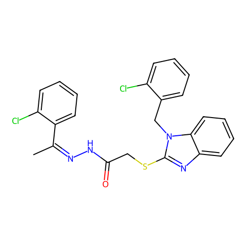 (Z)-2-((1-(2-chlorobenzyl)-1H-benzo[d]imidazol-2-yl)thio)-N'-(1-(2-chlorophenyl)ethylidene)acetohydrazide structure