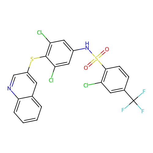 2-chloro-N-[3,5-dichloro-4-(3-quinolinylthio)phenyl]-4-(trifluoromethyl)Benzenesulfonamide structure