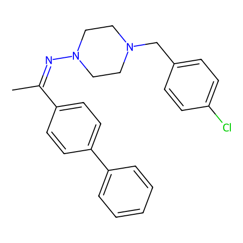 (Z)-N-(1-([1,1'-biphenyl]-4-yl)ethylidene)-4-(4-chlorobenzyl)piperazin-1-amine structure