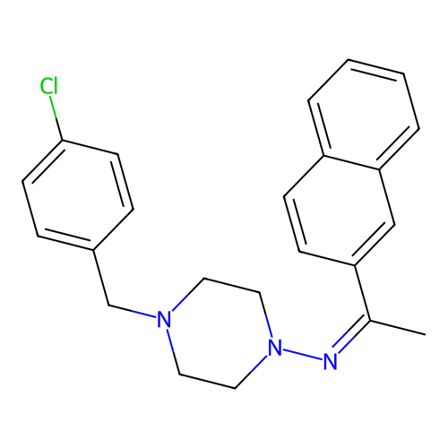 (Z)-4-(4-chlorobenzyl)-N-(1-(naphthalen-2-yl)ethylidene)piperazin-1-amine structure