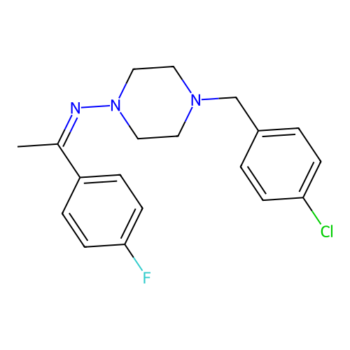(Z)-4-(4-chlorobenzyl)-N-(1-(4-fluorophenyl)ethylidene)piperazin-1-amine structure