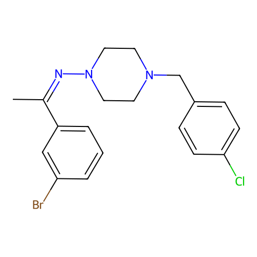 (Z)-N-(1-(3-bromophenyl)ethylidene)-4-(4-chlorobenzyl)piperazin-1-amine structure