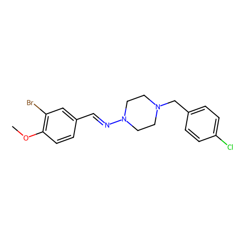 N-[(E)-(3-bromo-4-methoxyphenyl)methylidene]-4-(4-chlorobenzyl)piperazin-1-amine structure