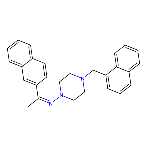 (Z)-4-(naphthalen-1-ylmethyl)-N-(1-(naphthalen-2-yl)ethylidene)piperazin-1-amine structure