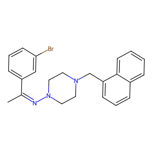 N-[(1Z)-1-(3-bromophenyl)ethylidene]-4-(naphthalen-1-ylmethyl)piperazin-1-amine structure
