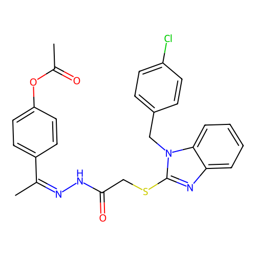 (Z)-4-(1-(2-(2-((1-(4-chlorobenzyl)-1H-benzo[d]imidazol-2-yl)thio)acetyl)hydrazono)ethyl)phenyl acetate structure