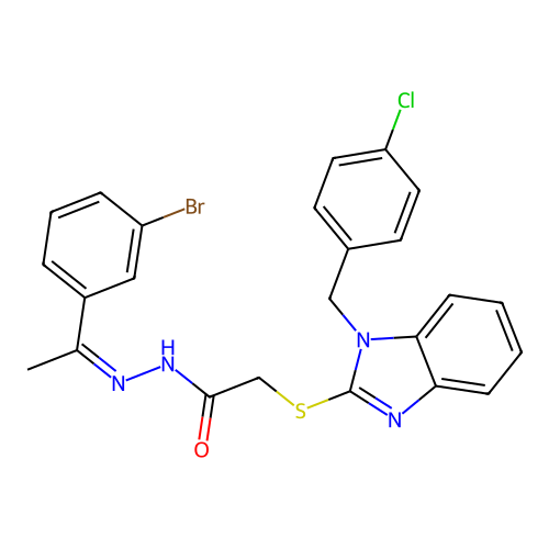 (Z)-N'-(1-(3-bromophenyl)ethylidene)-2-((1-(4-chlorobenzyl)-1H-benzo[d]imidazol-2-yl)thio)acetohydrazide structure