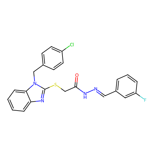 2-{[1-(4-chlorobenzyl)-1H-benzimidazol-2-yl]sulfanyl}-N'-[(E)-(3-fluorophenyl)methylidene]acetohydrazide structure