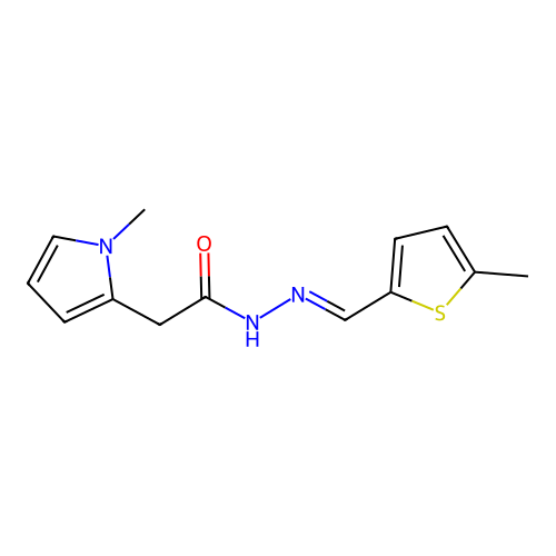 (E)-2-(1-methyl-1H-pyrrol-2-yl)-N'-((5-methylthiophen-2-yl)methylene)acetohydrazide structure