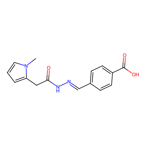 4-((E)-{[(1-methyl-1H-pyrrol-2-yl)acetyl]hydrazono}methyl)benzoic acid structure