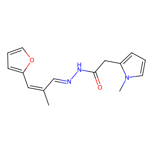 (E)-N'-((Z)-3-(furan-2-yl)-2-methylallylidene)-2-(1-methyl-1H-pyrrol-2-yl)acetohydrazide structure