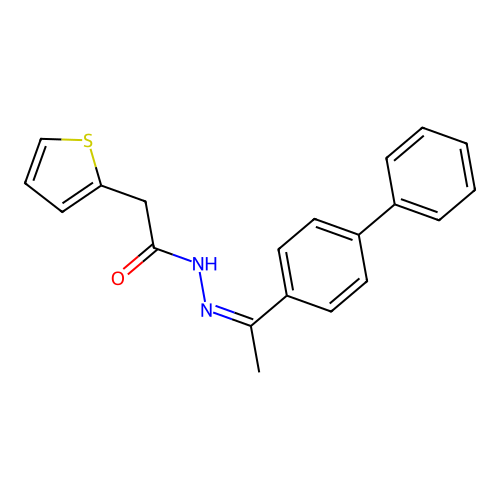 (Z)-N'-(1-([1,1'-biphenyl]-4-yl)ethylidene)-2-(thiophen-2-yl)acetohydrazide structure