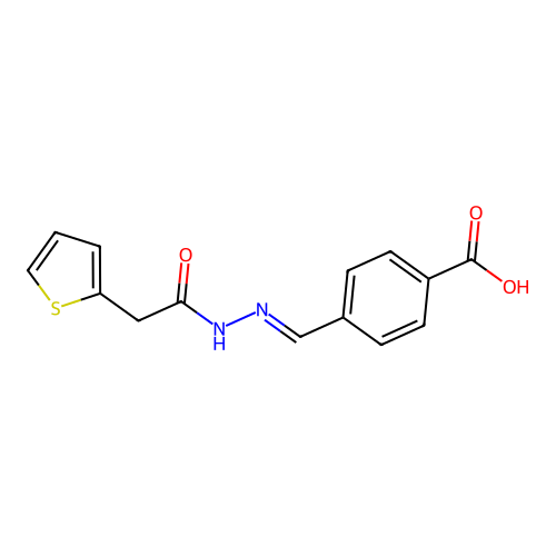 4-{(E)-[2-(thiophen-2-ylacetyl)hydrazinylidene]methyl}benzoic acid structure