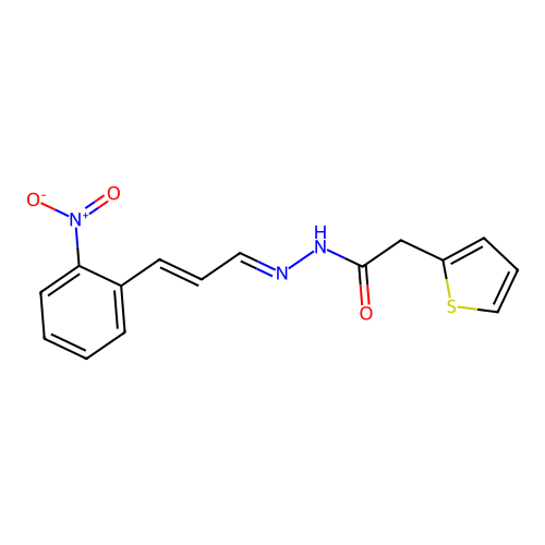 N-[(E)-[(E)-3-(2-nitrophenyl)prop-2-enylidene]amino]-2-thiophen-2-ylacetamide structure