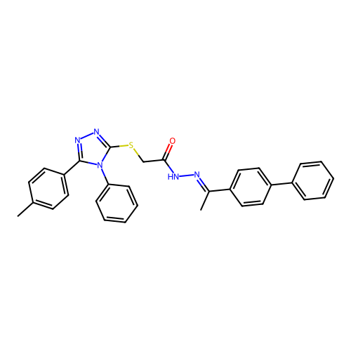 N'-[(1E)-1-(biphenyl-4-yl)ethylidene]-2-{[5-(4-methylphenyl)-4-phenyl-4H-1,2,4-triazol-3-yl]sulfanyl}acetohydrazide structure
