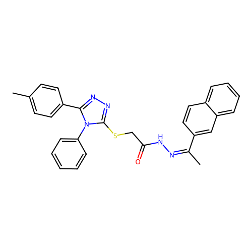 (Z)-N'-(1-(naphthalen-2-yl)ethylidene)-2-((4-phenyl-5-(p-tolyl)-4H-1,2,4-triazol-3-yl)thio)acetohydrazide structure