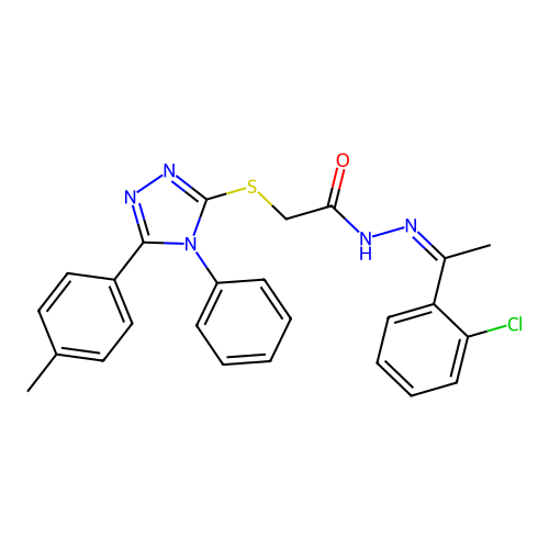 (Z)-N'-(1-(2-chlorophenyl)ethylidene)-2-((4-phenyl-5-(p-tolyl)-4H-1,2,4-triazol-3-yl)thio)acetohydrazide structure