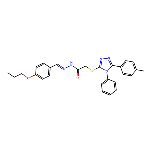 2-{[5-(4-methylphenyl)-4-phenyl-4H-1,2,4-triazol-3-yl]sulfanyl}-N'-[(E)-(4-propoxyphenyl)methylidene]acetohydrazide structure