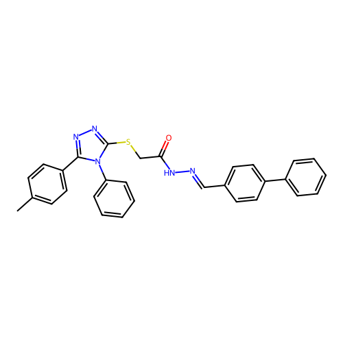 N'-[(E)-biphenyl-4-ylmethylidene]-2-{[5-(4-methylphenyl)-4-phenyl-4H-1,2,4-triazol-3-yl]sulfanyl}acetohydrazide structure