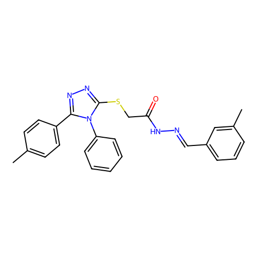 (E)-N'-(3-methylbenzylidene)-2-((4-phenyl-5-(p-tolyl)-4H-1,2,4-triazol-3-yl)thio)acetohydrazide structure