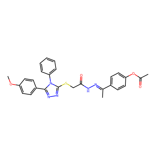 4-{(1E)-1-[2-({[5-(4-methoxyphenyl)-4-phenyl-4H-1,2,4-triazol-3-yl]sulfanyl}acetyl)hydrazinylidene]ethyl}phenyl acetate structure