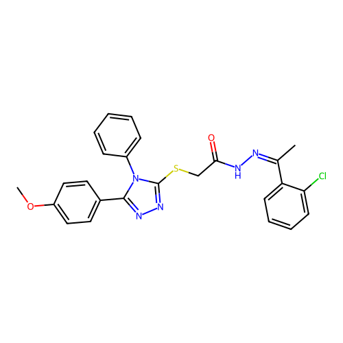 (Z)-N'-(1-(2-chlorophenyl)ethylidene)-2-((5-(4-methoxyphenyl)-4-phenyl-4H-1,2,4-triazol-3-yl)thio)acetohydrazide structure