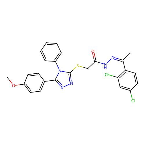 (Z)-N'-(1-(2,4-dichlorophenyl)ethylidene)-2-((5-(4-methoxyphenyl)-4-phenyl-4H-1,2,4-triazol-3-yl)thio)acetohydrazide structure