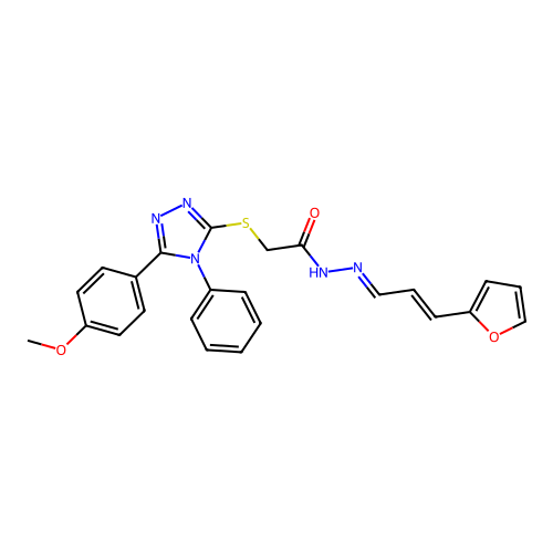 N'-[(1E,2E)-3-(furan-2-yl)prop-2-en-1-ylidene]-2-{[5-(4-methoxyphenyl)-4-phenyl-4H-1,2,4-triazol-3-yl]sulfanyl}acetohydrazide structure