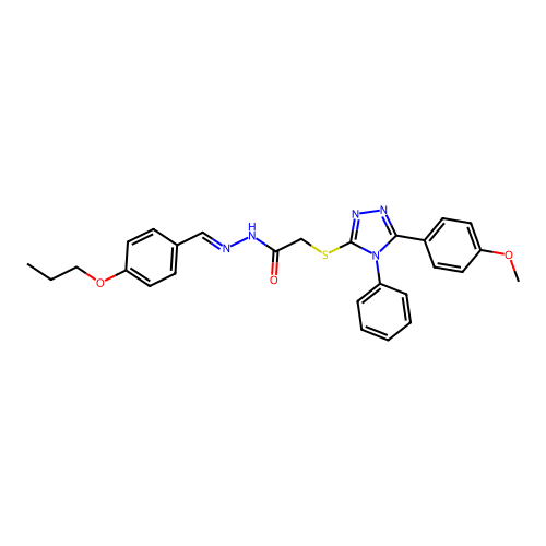 2-{[5-(4-methoxyphenyl)-4-phenyl-4H-1,2,4-triazol-3-yl]sulfanyl}-N'-[(E)-(4-propoxyphenyl)methylidene]acetohydrazide structure
