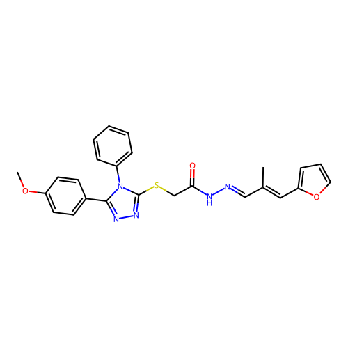 N'-[(1E,2E)-3-(furan-2-yl)-2-methylprop-2-en-1-ylidene]-2-{[5-(4-methoxyphenyl)-4-phenyl-4H-1,2,4-triazol-3-yl]sulfanyl}acetohydrazide structure