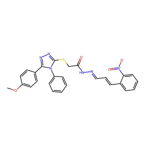 (E)-2-((5-(4-methoxyphenyl)-4-phenyl-4H-1,2,4-triazol-3-yl)thio)-N'-((E)-3-(2-nitrophenyl)allylidene)acetohydrazide structure