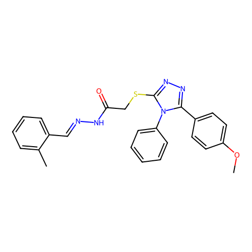 2-{[5-(4-methoxyphenyl)-4-phenyl-4H-1,2,4-triazol-3-yl]sulfanyl}-N'-[(E)-(2-methylphenyl)methylidene]acetohydrazide structure