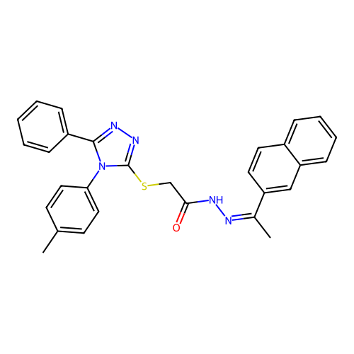 (Z)-N'-(1-(naphthalen-2-yl)ethylidene)-2-((5-phenyl-4-(p-tolyl)-4H-1,2,4-triazol-3-yl)thio)acetohydrazide structure