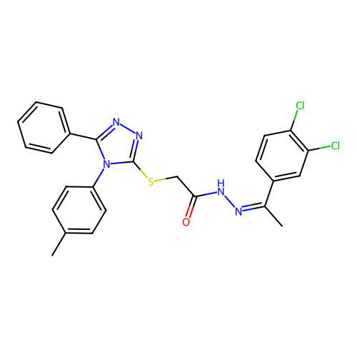 (Z)-N'-(1-(3,4-dichlorophenyl)ethylidene)-2-((5-phenyl-4-(p-tolyl)-4H-1,2,4-triazol-3-yl)thio)acetohydrazide structure