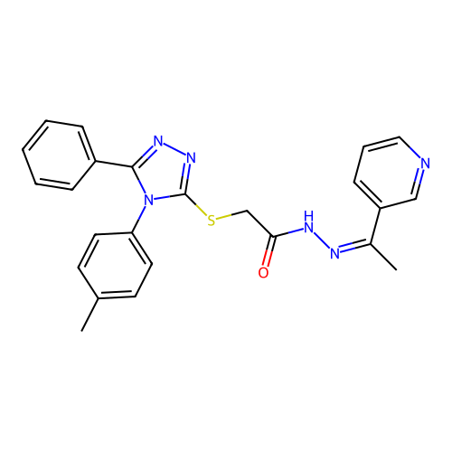 (Z)-2-((5-phenyl-4-(p-tolyl)-4H-1,2,4-triazol-3-yl)thio)-N'-(1-(pyridin-3-yl)ethylidene)acetohydrazide structure
