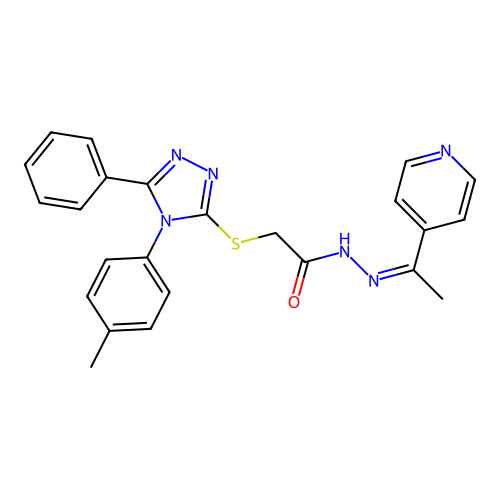 (Z)-2-((5-phenyl-4-(p-tolyl)-4H-1,2,4-triazol-3-yl)thio)-N'-(1-(pyridin-4-yl)ethylidene)acetohydrazide structure