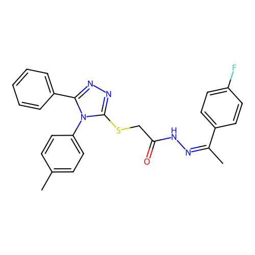 (Z)-N'-(1-(4-fluorophenyl)ethylidene)-2-((5-phenyl-4-(p-tolyl)-4H-1,2,4-triazol-3-yl)thio)acetohydrazide structure