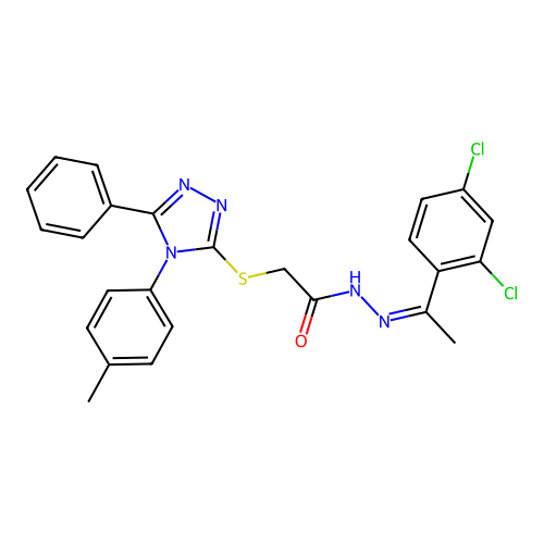 (Z)-N'-(1-(2,4-dichlorophenyl)ethylidene)-2-((5-phenyl-4-(p-tolyl)-4H-1,2,4-triazol-3-yl)thio)acetohydrazide structure