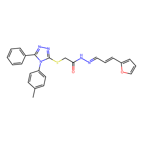 (E)-N'-((E)-3-(furan-2-yl)allylidene)-2-((5-phenyl-4-(p-tolyl)-4H-1,2,4-triazol-3-yl)thio)acetohydrazide structure