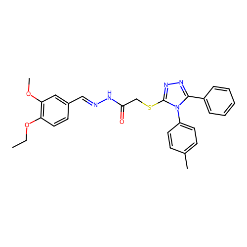 (E)-N'-(4-ethoxy-3-methoxybenzylidene)-2-((5-phenyl-4-(p-tolyl)-4H-1,2,4-triazol-3-yl)thio)acetohydrazide structure